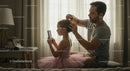 Father Styling Daughter's Hair in Pink Tutu