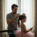 Father Braiding Daughter's Hair in Ballet Tutu