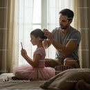 Father Styling Daughter's Hair in Ballet Outfit