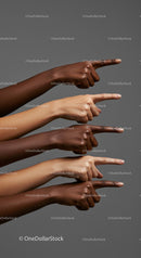 Diverse Hands Pointing in Unity on Gray Background