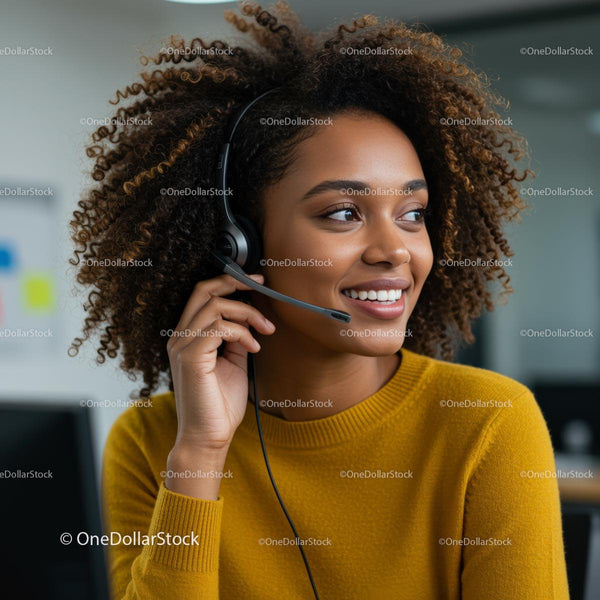 Woman with Headset in a Modern Office Setting