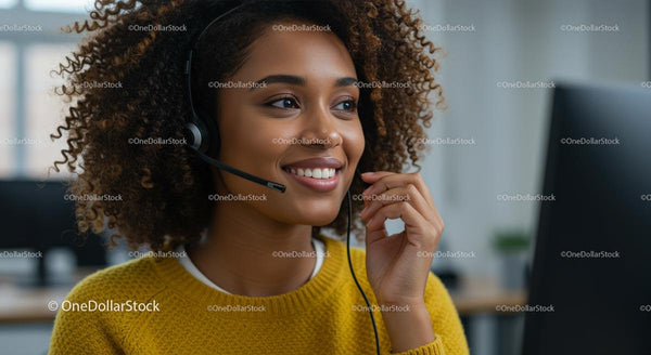 Smiling Call Center Employee with Headset