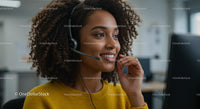 Smiling Woman with Headset Working in Office