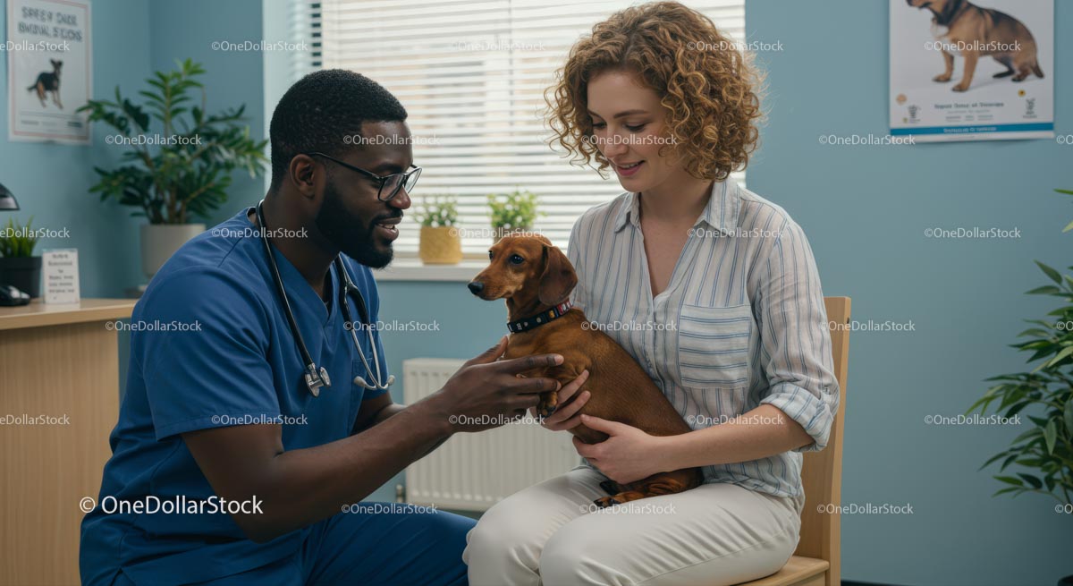 Veterinarian Examining Dachshund at Clinic