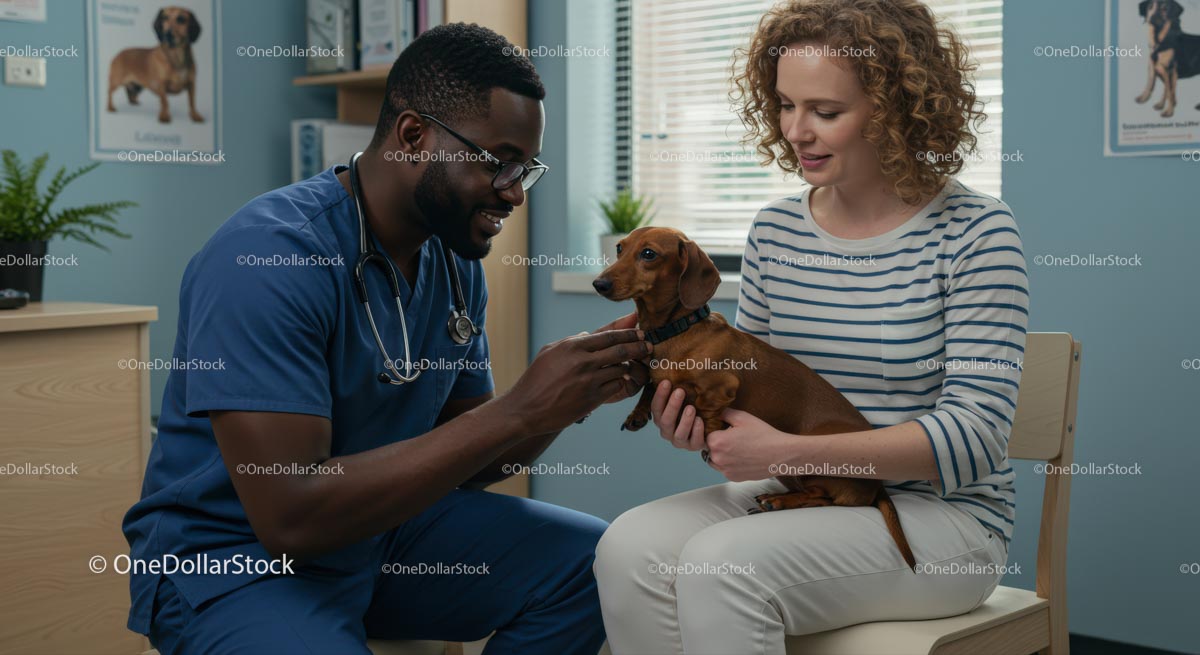 Veterinarian Examining Dachshund in Clinic