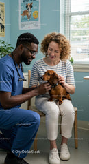 Veterinarian Examining Dachshund with Smiling Owner