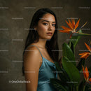Elegant Woman with Bird of Paradise Flowers