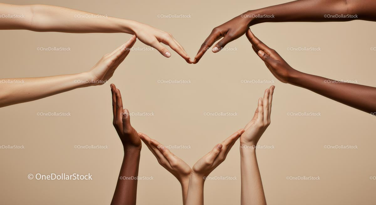 Multiracial Hands Forming Heart Symbol of Unity
