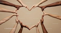 Diverse Hands Forming Heart Symbol on Beige Background