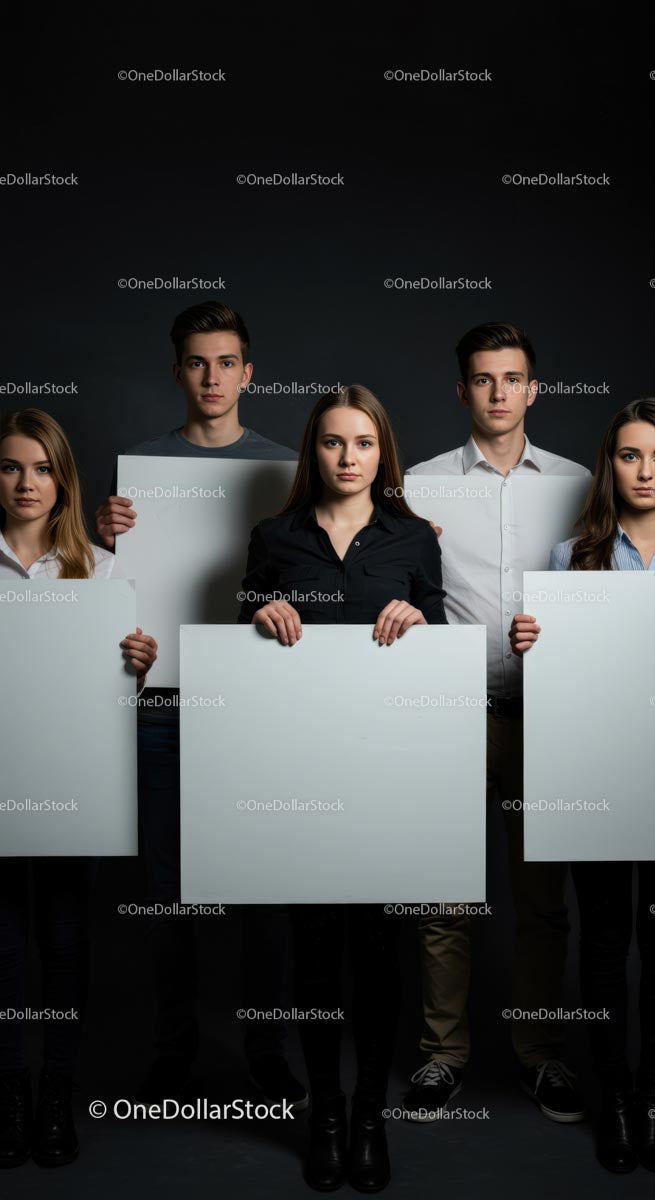 Diverse Group Holding Blank Signs for Expression