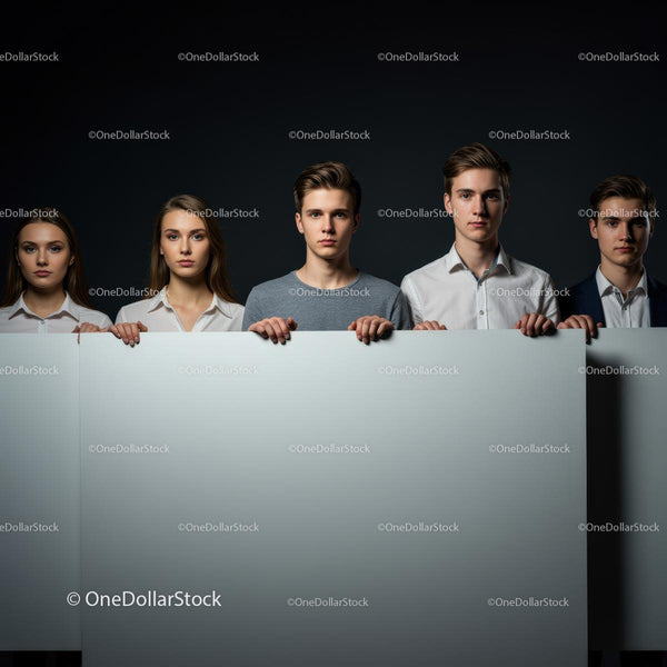 Youthful Team Holding Blank Sign for Corporate Message