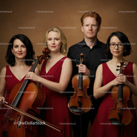 Elegant String Quartet in Red and Black Attire