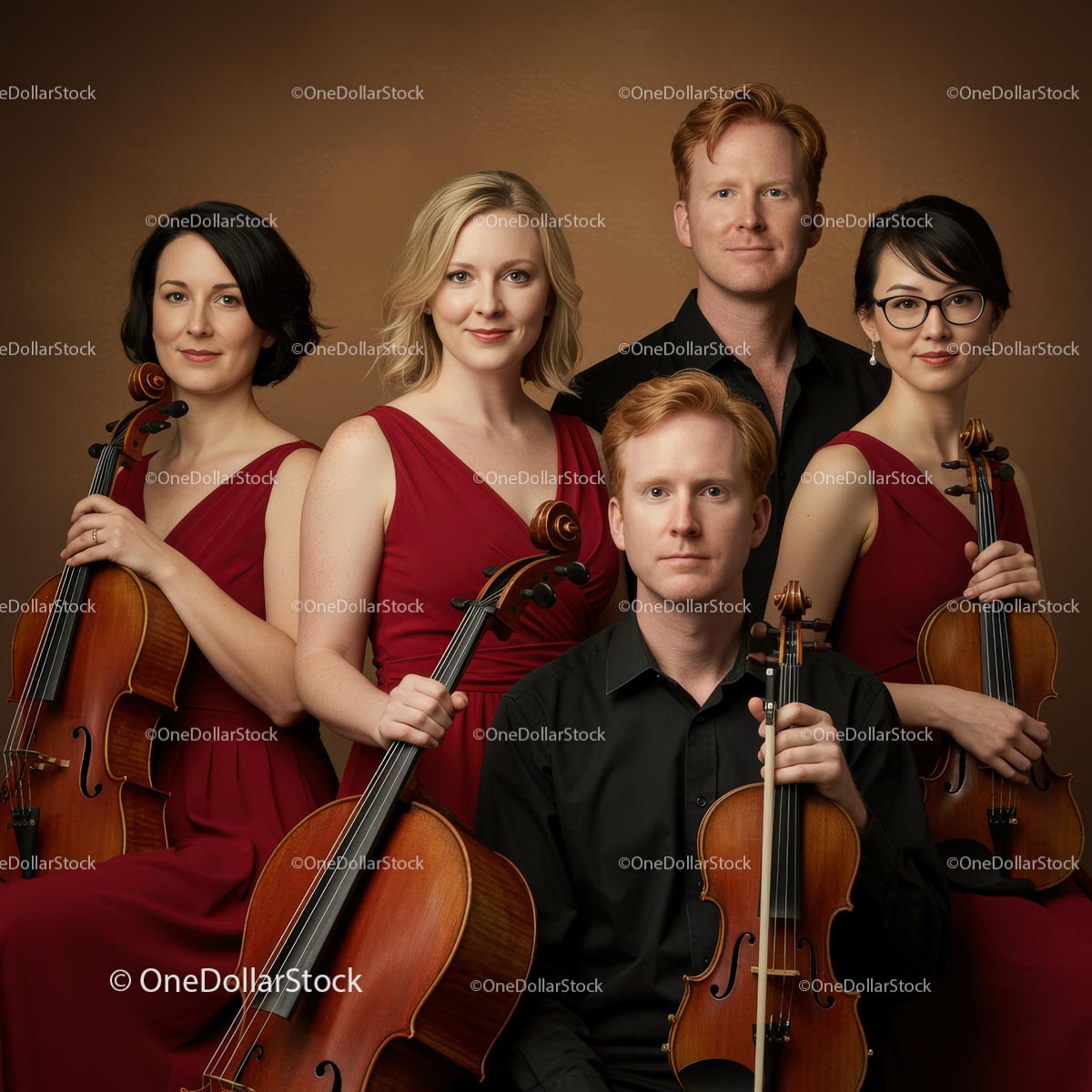 Elegant String Quintet in Professional Studio Portrait
