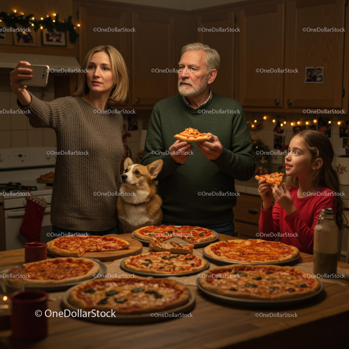 Family Enjoying Pizza Night with Cozy Holiday Vibes