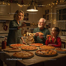 Family Enjoying Pizza Night with Cozy Holiday Vibes