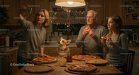 Family Enjoying Pizza Night with Cozy Holiday Vibes