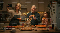 Family Enjoying Pizza Night with Cozy Holiday Vibes