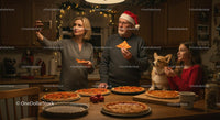 Family Enjoying Pizza Night with Cozy Holiday Vibes