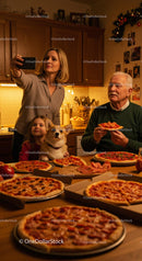 Family Enjoying Pizza Night with Cozy Holiday Vibes