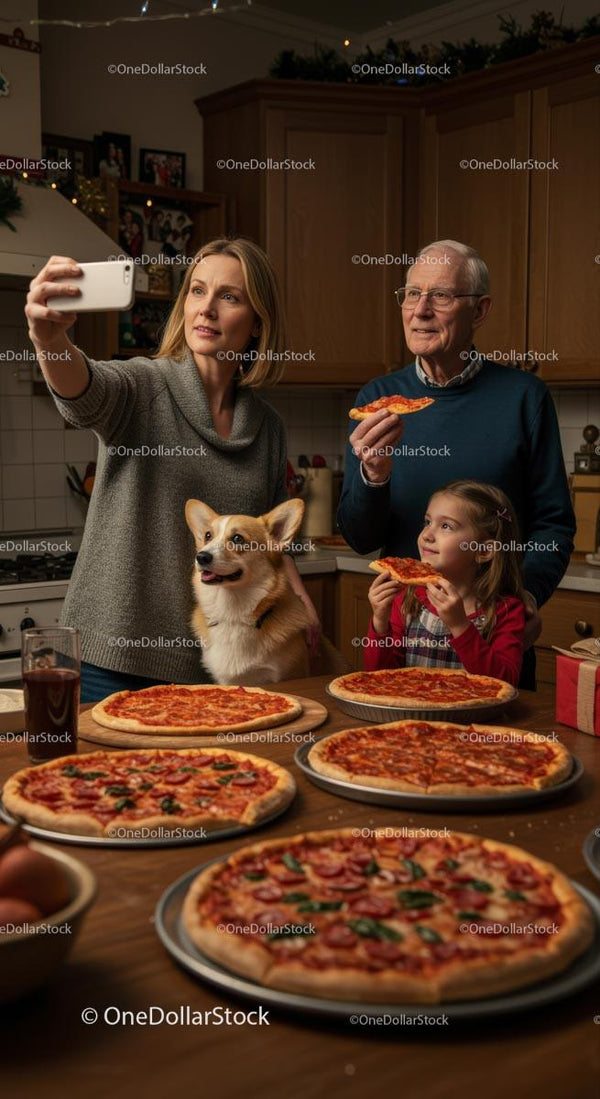 Rodzinny wieczór z pizzą, corgi i selfie