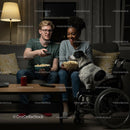 Couple Enjoying Movie Night with Dog in Wheelchair