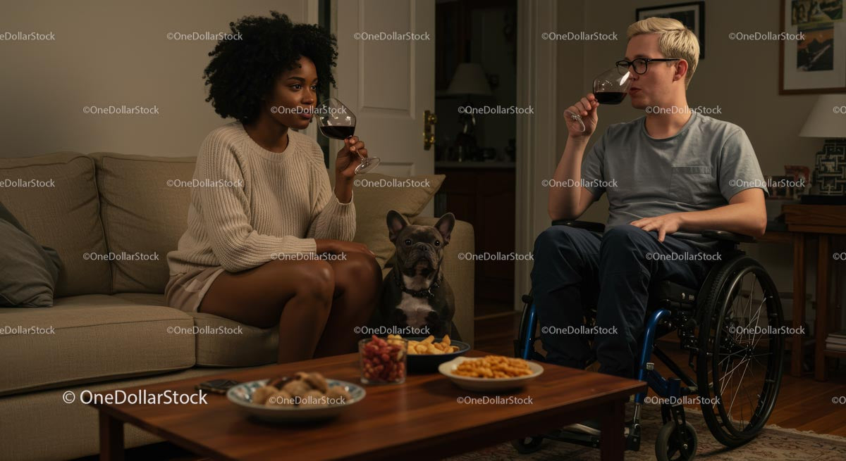 Friends Sharing Wine in Cozy Living Room