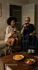 Friends Sharing Wine in Cozy Living Room