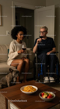 Friends Sharing Wine in Cozy Living Room