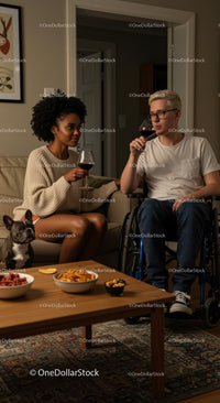 Friends Sharing Wine in Cozy Living Room