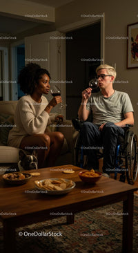 Friends Sharing Wine in Cozy Living Room