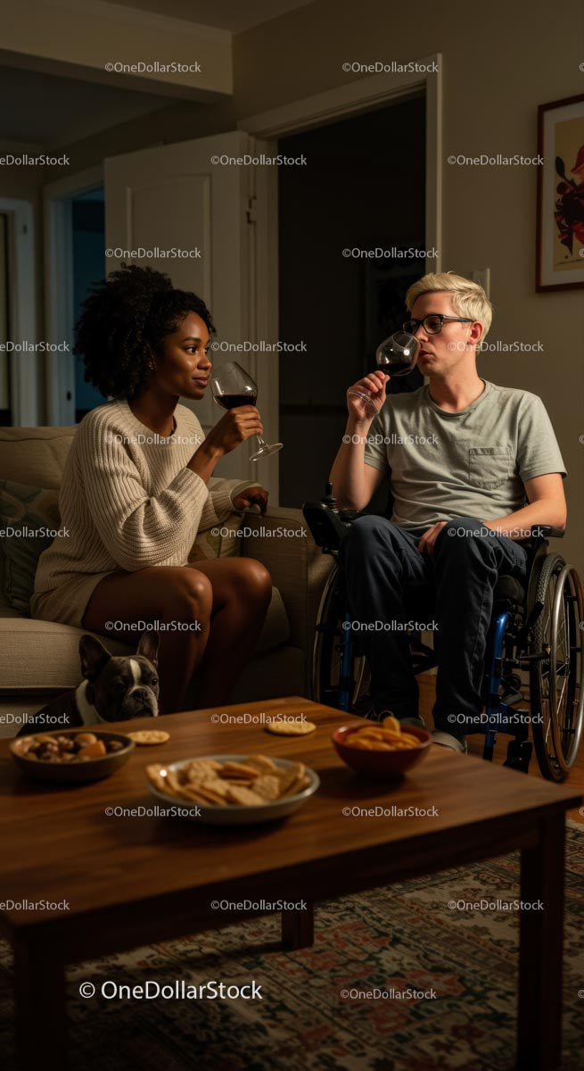 Friends Sharing Wine in Cozy Living Room