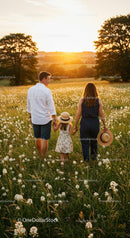 Family Walking Hand in Hand Through a Wildflower Meadow