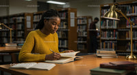 Focused Student Studying in Cozy Library Environment