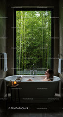 Relaxing Bath with Bamboo View in Luxurious Bathroom