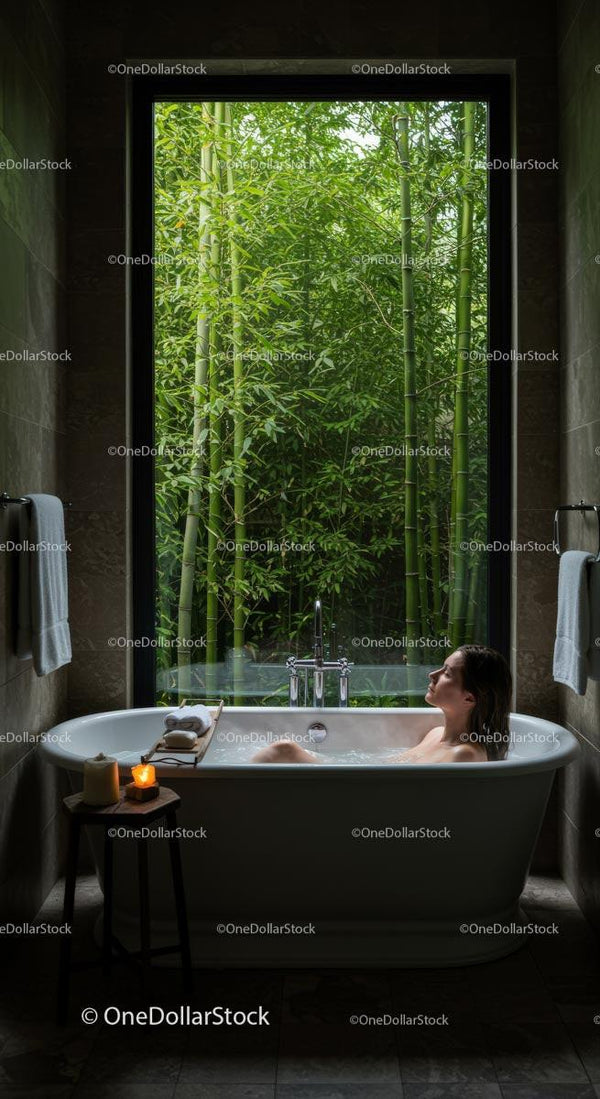 Relaxing Bath with Bamboo View in Luxurious Bathroom