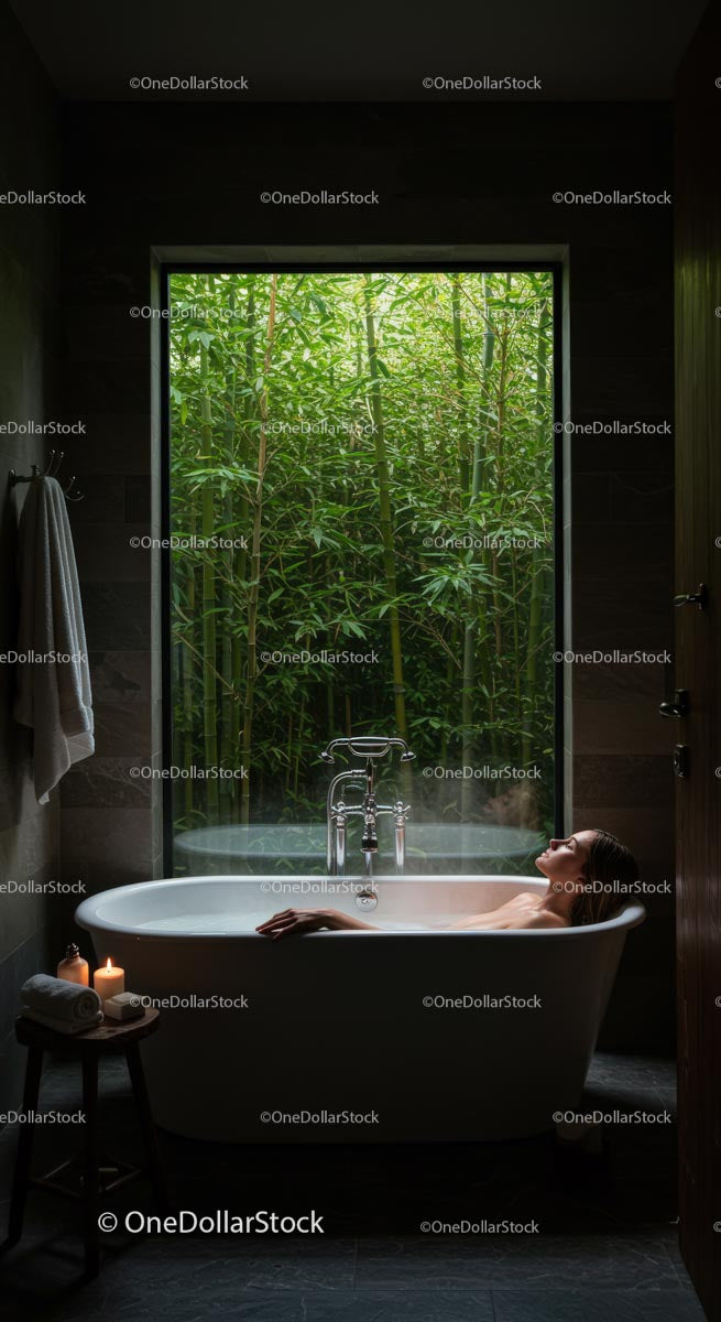 Relaxing Bath with Bamboo View in Luxury Bathroom