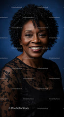 Elegant Mature Woman in Black Lace Dress Smiling