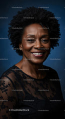 Elegant Woman in Black Lace Dress with Confident Smile