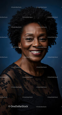 Elegant Woman in Black Lace Dress with Confident Smile