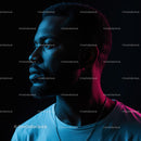 Side Profile Portrait with Dramatic Blue and Pink Lighting