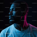 Contemplative Man in Blue and Pink Studio Lighting
