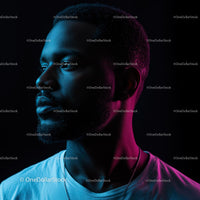 Moody Side Profile in Dramatic Blue and Pink Lighting