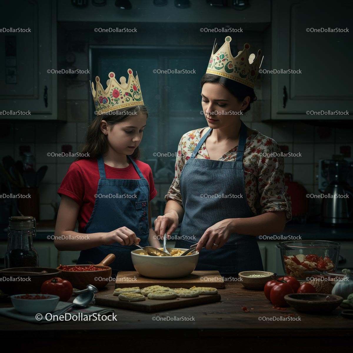 Mother and Daughter Creating a Homemade Meal Together