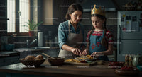 Mother and Daughter Baking in Cozy Kitchen