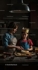 Mother and Daughter Baking Together in Cozy Kitchen
