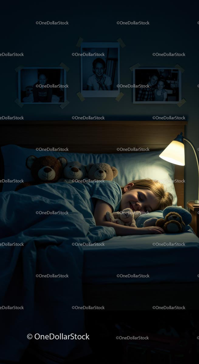 Peaceful Child Sleeping with Teddy Bears in Cozy Bedroom
