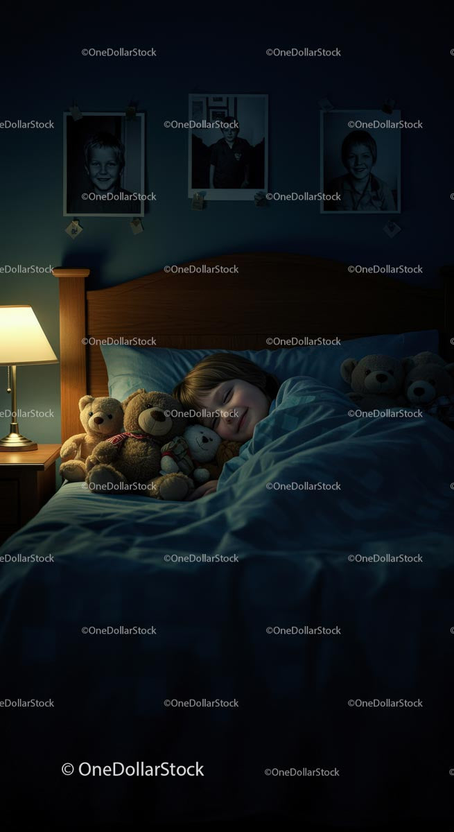 Child Sleeping Peacefully with Stuffed Animals