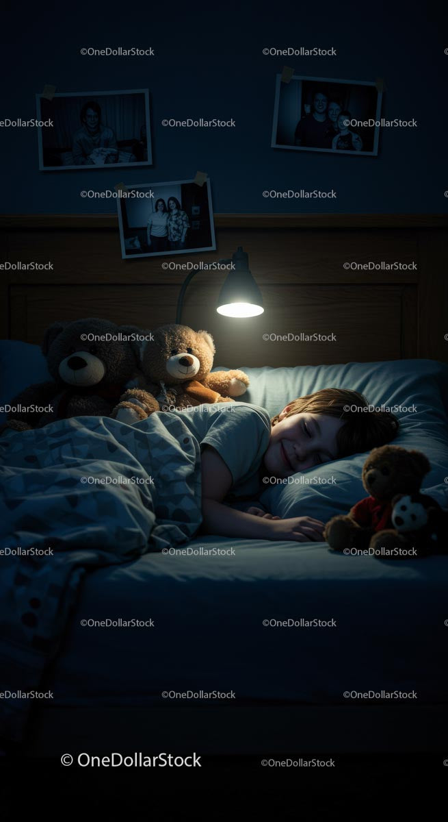 Child Sleeping Peacefully with Teddy Bears in Cozy Bedroom