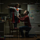 Father and Daughter Play in Superhero Costume at Home