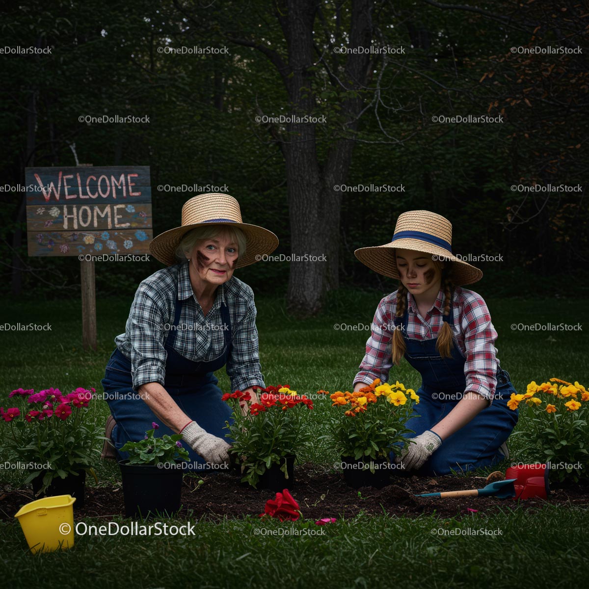 Grandmother and Granddaughter Enjoying Gardening Together